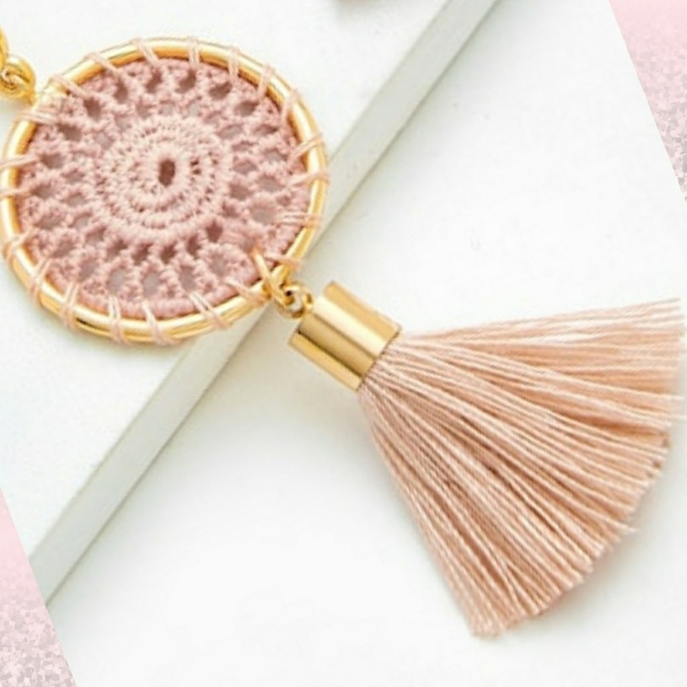 LAST PAIR! Boho Crochet Top Tassel Blush Earrings - Picture 4 of 4